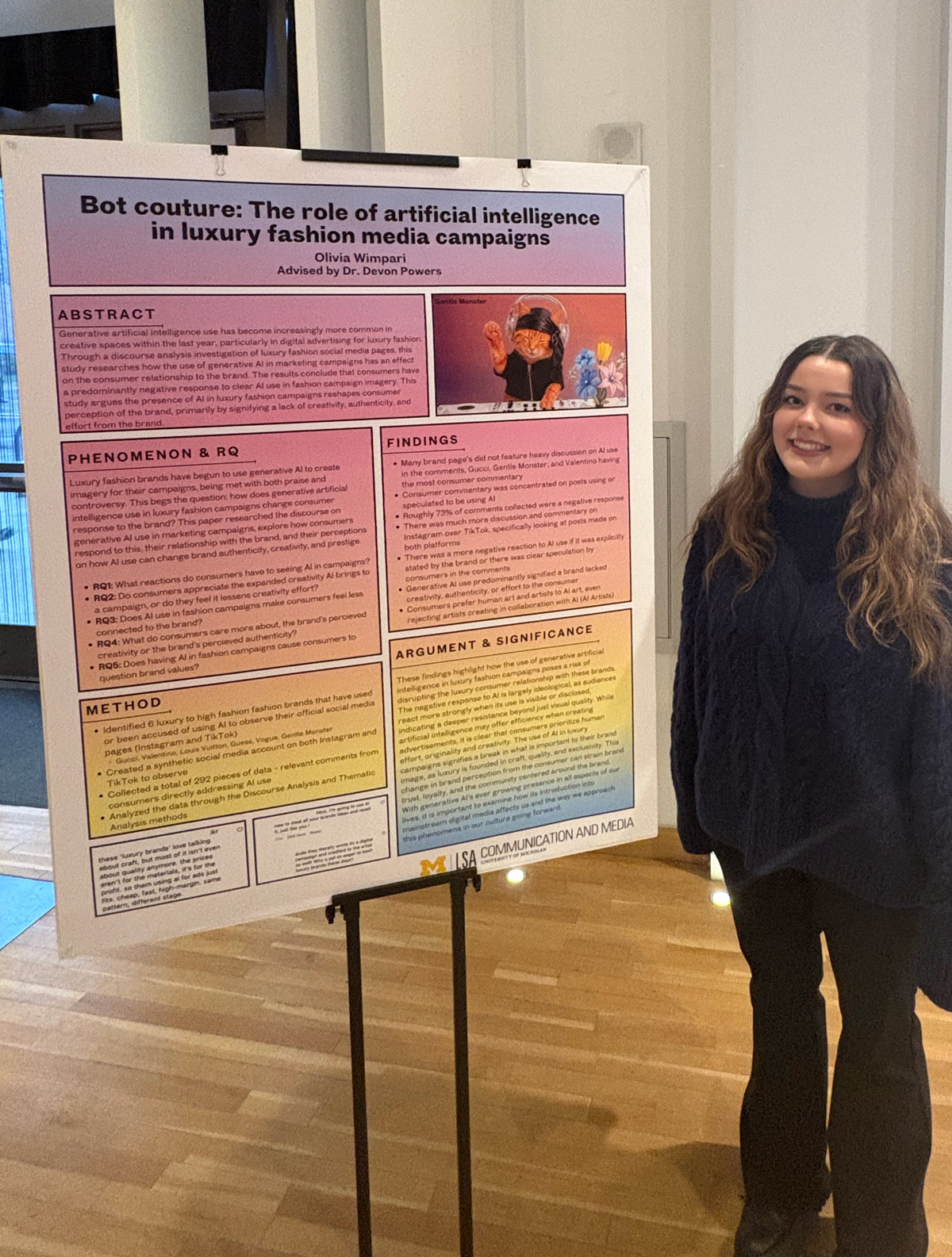 Olivia Wimpari presenting her senior thesis 'Bot couture' at the University of Michigan